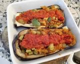A picture of step 5 of Eggplant Boats with Pisto.