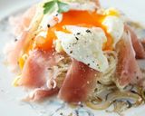 A picture of step 6 of Chilled Carbonara with Poached Egg.