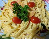 Foto langkah ke 4 dari resep Salted Egg Fettuccini with Prawn.