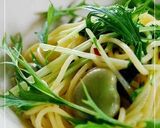 A picture of step 7 of Mizuna and Anchovy Pasta.