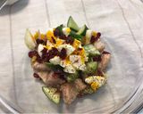A picture of step 10 of Taro, Sweet Potato, Cucumber, and Cranberry Salad (with Egg and Fresh Basil).