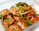A picture of step 9 of Not Deep Fried: Fall Salmon in Nanban Sauce With Lots of Vegetables.