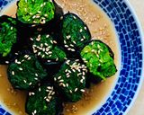 A picture of step 3 of Spinach Nori Rolls in Miso Sesame sauce.