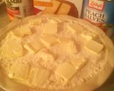 A picture of step 3 of Sunshine's creamy peach dump cake.