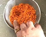 A picture of step 1 of Dal Chingri/Red Lentils with Shrimps.