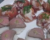 A picture of step 6 of Roast Beef and Cured Ham Temari Sushi.