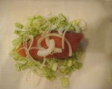 A picture of step 1 of Microwave Cooking: Salmon Chanchan-yaki with Cheese (Salmon Wrapped in Paper with Sweet Miso Sauce).