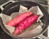 A picture of step 6 of Baked Sweet Potatoes in a Staub Cast Iron Pan.