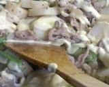 A picture of step 4 of Extremely Quick! Pork, Nagaimo Yams, and Okra Stir Fry with Mentsuyu and Mayonnaise.