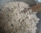 A picture of step 3 of African ugali wimbi served with (terere)fried with minced meat.