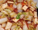 A picture of step 6 of "Shrimp" in Chili Sauce with Atsuage and Chinese Cabbage.
