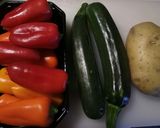 A picture of step 1 of Garlic roasted veg with oven baked salmon.