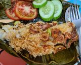Foto langkah ke 5 dari resep Nasi bakar cumi asin pete.