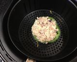 A picture of step 4 of Shaved beef stuff pepper with white Queso cheese.