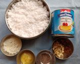 A picture of step 1 of Fresh Coconut Laddoo. (Basant Panchmi Special).
