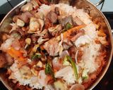 A picture of step 11 of Kathal biryani with pudina dhania chhachh.