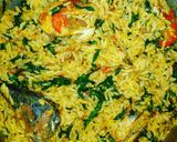 A picture of step 8 of My emergency jollof rice with pumpkin/ugu leaf.