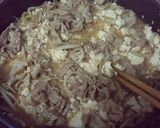A picture of step 3 of An Economical Dish: Pork, Bean Sprouts, and Tofu Sukiyaki-don Rice Bowl.