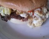 A picture of step 6 of Dean's Kick-Ass Egg, Steak, And Cheese Bagel..