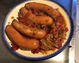 Une image de l'étape 7 de Saucisses fumées aux poivrons rouges,ail,oignon,basilic et épices italiennes.