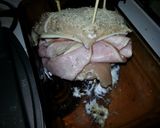 A picture of step 8 of Chicken cor don blue with a twist.