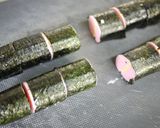 A picture of step 5 of Fish Sausage Nori Seaweed Bacon Rolls.