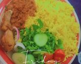 A picture of step 10 of Curry rice with fried chicken in tomato sauce and slide salad.