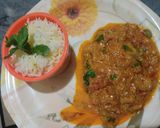 A picture of step 5 of Baingan ka bharta with boil rice.
