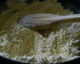 A picture of step 1 of Besan Laddu (gram flour or chickpeak flour sugar balls).