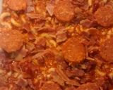A picture of step 5 of TL's Bacon Pepperoni Pizza Pasta Bake.