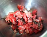 A picture of step 1 of Cheese Jeon with Shio-kombu and Pork.