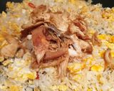 A picture of step 5 of Egg fried rice... and some chicken.