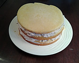 A picture of step 10 of White Butter Cake layered with Raspberry Cream with a White Chocolate Frosting.