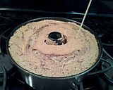 A picture of step 6 of Chocolate Angel Food Cake with White and Dark Chocolate Glaze.