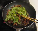 A picture of step 5 of Pan-Fried Bitter Melon and Pork with Miso.