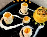 A picture of step 3 of SEMOLINA DHOKLA SHOT GLASS with MONGO RAS (ras - dhokla).