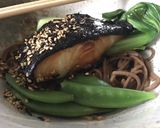 A picture of step 5 of Cinderella goes to Japan – Black miso cod with soba noodles.