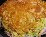 A picture of step 13 of Hiroshima-Style Okonomiyaki.