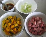 A picture of step 1 of Japanese-Style Stir-Fried Pork and Kabocha with Gochujang.
