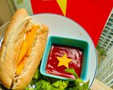 A picture of step 3 of 🍳Egg Bánh Mì with Vietnamese Flag Design 🇻🇳.