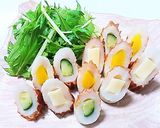 A picture of step 3 of Chikuwa Stuffed with Cheese, Cucumbers, and Takuan.