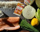 Une image de l'étape 1 de Truite, embeurrée de chou, riz et sauce safranée au vin blanc.