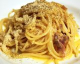 A picture of step 8 of Simple! Delicious! Authentic Pasta Carbonara.