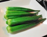 A picture of step 1 of Okra and Edamame with Rock Salt.