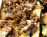 A picture of step 4 of Ottolenghis Roasted Eggplant, w/Feta, Onion & Chopped Lemon.
