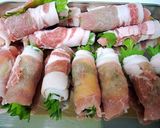 A picture of step 8 of Great in Bentos- Pork Rolls with Umeboshi, Shiso Leaves, and Cheese.