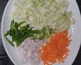 A picture of step 1 of Chicken and Egg Spaghetti Stir Fry.