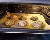 A picture of step 10 of Bring-a-smile chicken burgers with blue cheese or pesto filling 😊.