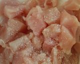 A picture of step 1 of Orange Chicken skewers.