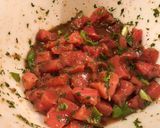 A picture of step 2 of Tuna poke with coconut rice and Bibb lettuce.